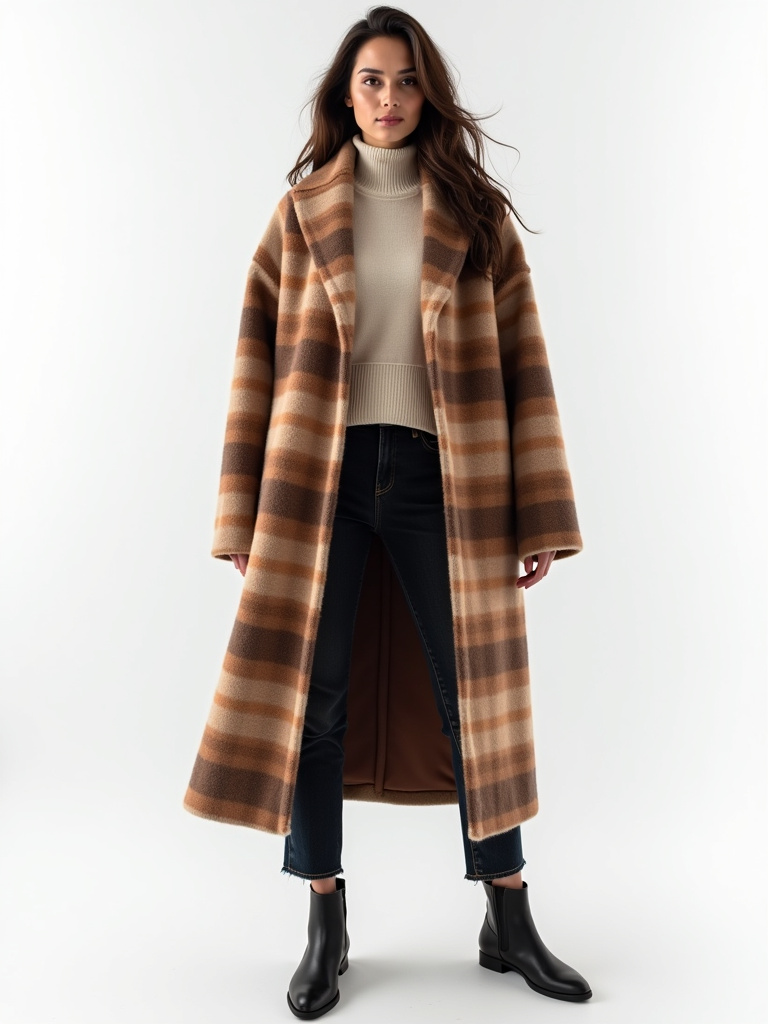 Manteau carreaux en laine avec poches